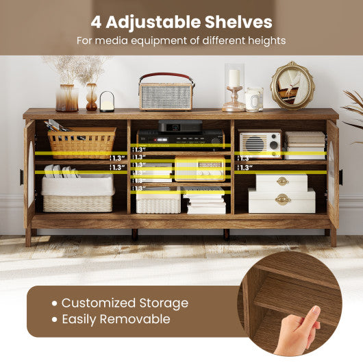 Modern Vintage TV Cabinet with Adjustable Shelves and 2 Cable Holes for TVs up to 65 Inches-Walnut
