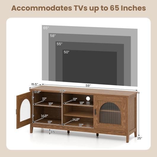 Modern Vintage TV Cabinet with Adjustable Shelves and 2 Cable Holes for TVs up to 65 Inches-Walnut