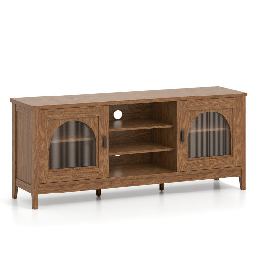 Modern Vintage TV Cabinet with Adjustable Shelves and 2 Cable Holes for TVs up to 65 Inches-Walnut