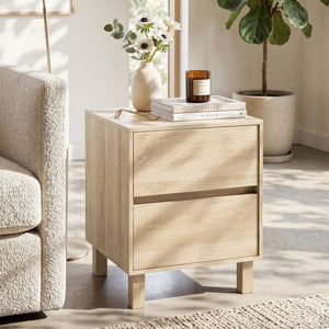 Modern WoodenEnd Table with 2 Storage Drawers-Natural