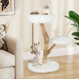 Modern Wooden Cat Tree Tower with Perch and Natural Jute Scratching Posts-White