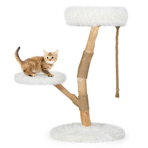 Modern Wooden Cat Tree Tower with Perch and Natural Jute Scratching Posts-White