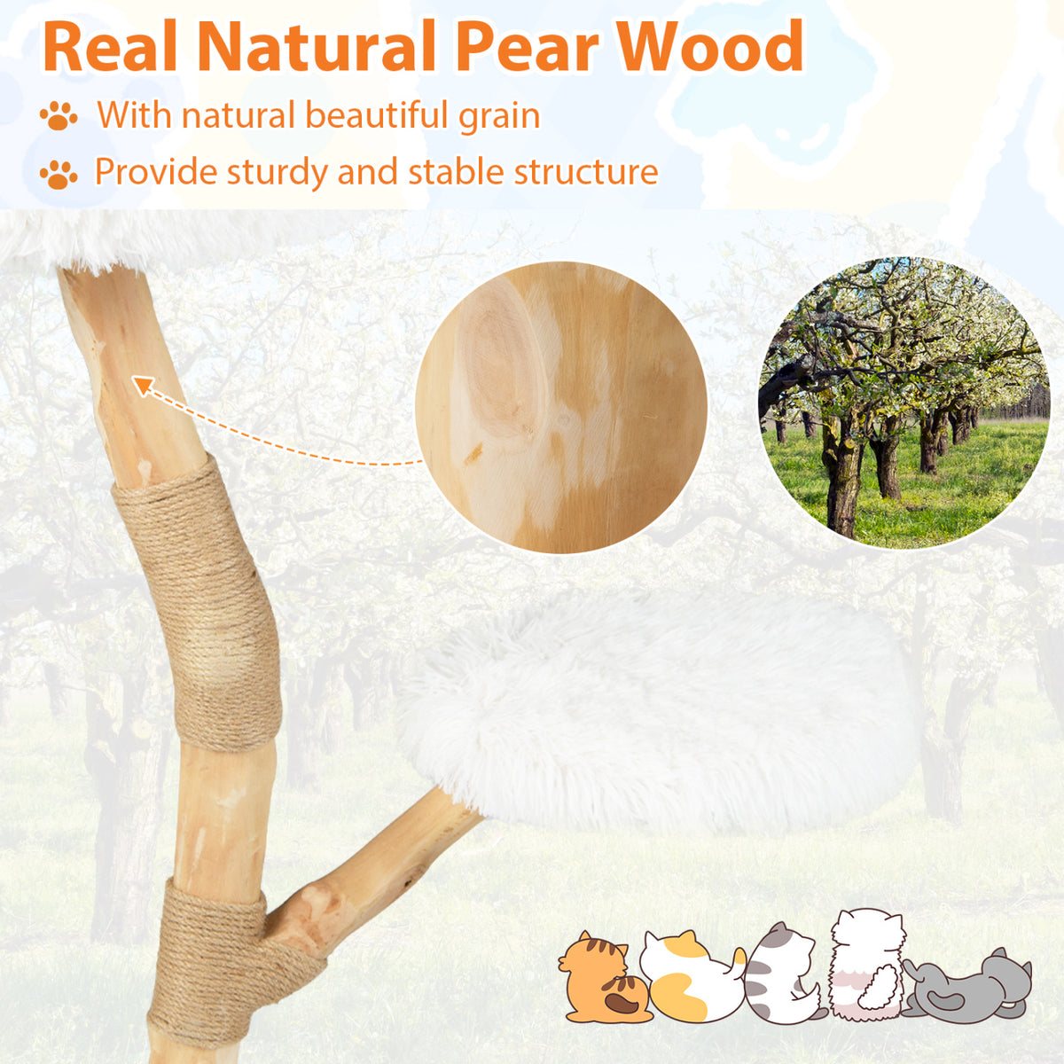 Modern Wooden Cat Tree Tower with Perch and Natural Jute Scratching Posts-White