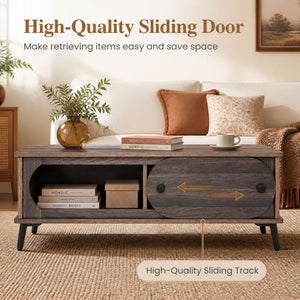 Modern Wooden Center Table with 2 Compartments and Sturdy Metal Legs for Living Room-Walnut