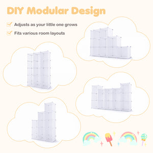 Modular Baby Wardrobe with 13 Cubes and Hanging Rod and Shelves Stackable-White