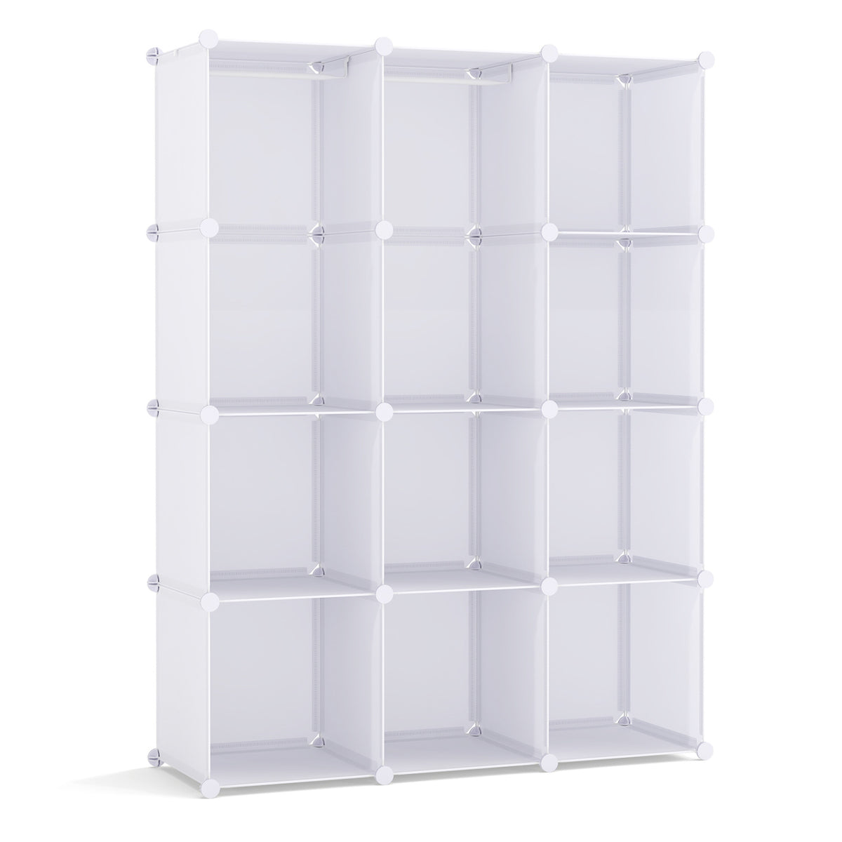 Modular Baby Wardrobe with 10 Cubes & Hanging Rod and Shelves Stackable-White