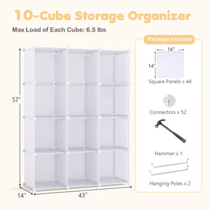 Modular Baby Wardrobe with 10 Cubes & Hanging Rod and Shelves Stackable-White