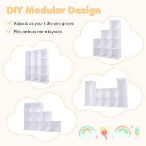 Modular Baby Wardrobe with 10 Cubes & Hanging Rod and Shelves Stackable-White