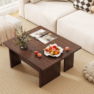 Modular Coffee Table Set of 2 L Shaped Center Tables for Small Space-Walnut