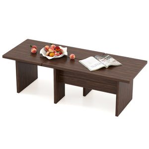 Modular Coffee Table Set of 2 L Shaped Center Tables for Small Space-Walnut