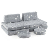 Modular Kids Play Couch Set Glow in the Dark with Portable Handles-Gray