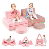 Modular Kids Play Couch Set Glow in the Dark with Portable Handles-Pink