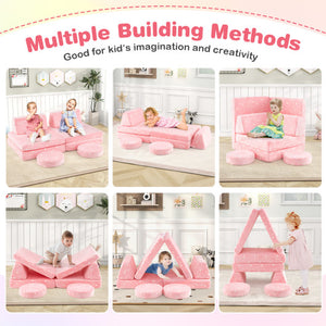 Modular Kids Play Couch Set Glow in the Dark with Portable Handles-Pink