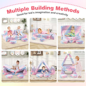 Modular Kids Play Couch Set Glow in the Dark with Portable Handles-Color