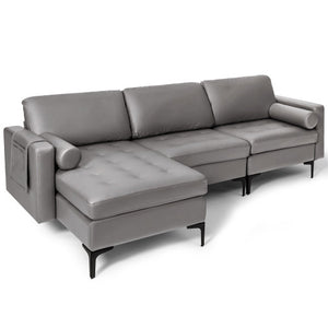 Modular L-shaped 3-Seat Sectional Sofa with Reversible Chaise and 2 USB Ports-Light Gray