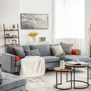 Modular L-shaped 3-Seat Sectional Sofa with Reversible Chaise and 2 USB Ports-Gray