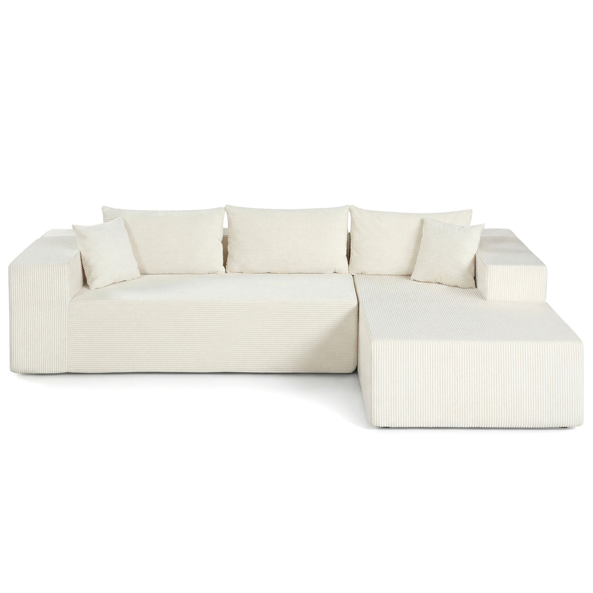 Modular Sectional Sofa Corduroy Upholstered L-shaped Sofa Couch with Deep Seats-Beige
