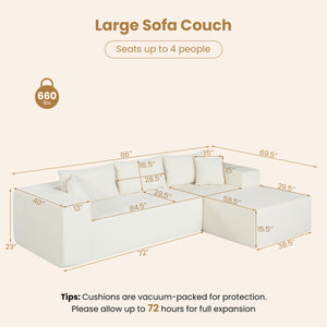Modular Sectional Sofa Corduroy Upholstered L-shaped Sofa Couch with Deep Seats-Beige