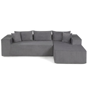 Modular Sectional Sofa Corduroy Upholstered L-shaped Sofa Couch with Deep Seats-Gray