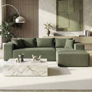 Modular Sectional Sofa Corduroy Upholstered L-shaped Sofa Couch with Deep Seats-Green
