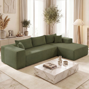 Modular Sectional Sofa Corduroy Upholstered L-shaped Sofa Couch with Deep Seats-Green