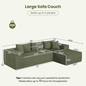 Modular Sectional Sofa Corduroy Upholstered L-shaped Sofa Couch with Deep Seats-Green