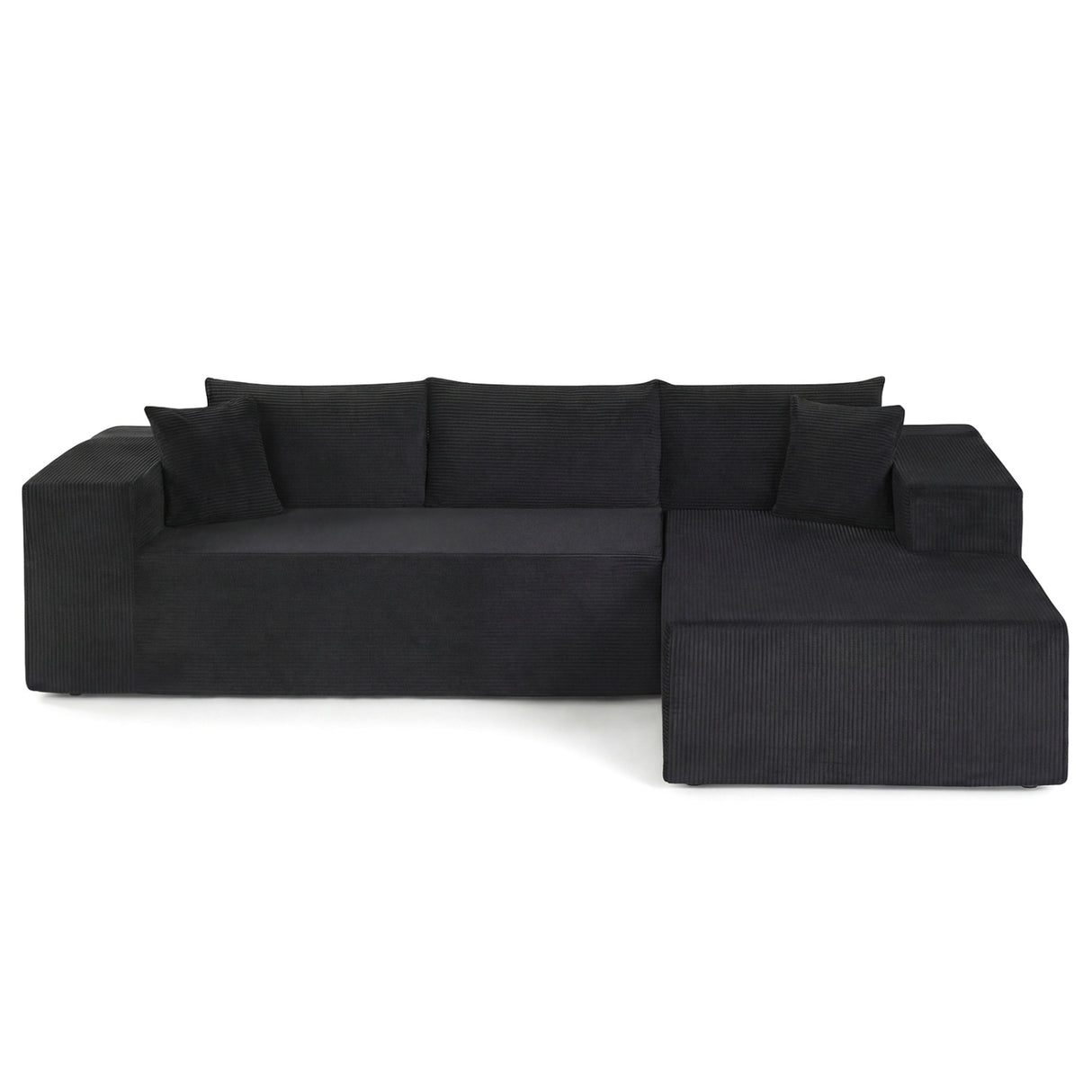 Modular Sectional Sofa Corduroy Upholstered L-shaped Sofa Couch with Deep Seats-Black