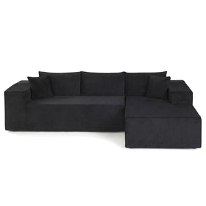 Modular Sectional Sofa Corduroy Upholstered L-shaped Sofa Couch with Deep Seats-Black