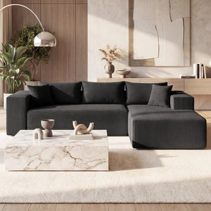 Modular Sectional Sofa Corduroy Upholstered L-shaped Sofa Couch with Deep Seats-Black