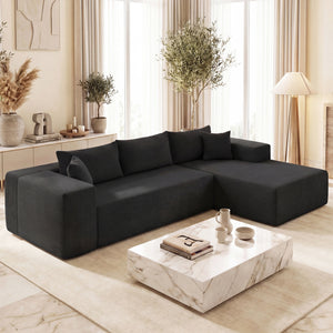 Modular Sectional Sofa Corduroy Upholstered L-shaped Sofa Couch with Deep Seats-Black