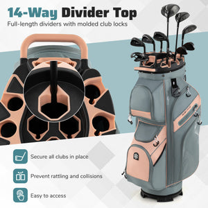 Molded Lock Top Golf Cart Bag with 14-Way Full Length Dividers and 11 Pockets-Orange