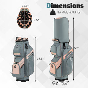 Molded Lock Top Golf Cart Bag with 14-Way Full Length Dividers and 11 Pockets-Orange