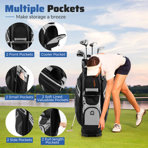 Molded Lock Top Golf Cart Bag with 14-Way Full Length Dividers and 11 Pockets-Gray