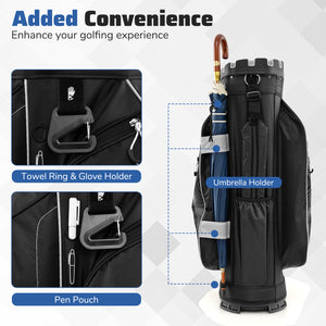 Molded Lock Top Golf Cart Bag with 14-Way Full Length Dividers and 11 Pockets-Gray