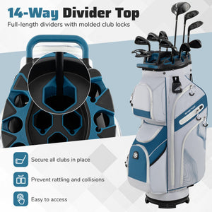 Molded Lock Top Golf Cart Bag with 14-Way Full Length Dividers and 11 Pockets-Navy