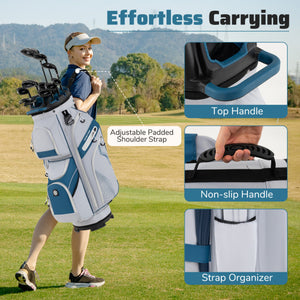 Molded Lock Top Golf Cart Bag with 14-Way Full Length Dividers and 11 Pockets-Gray