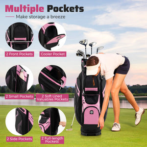 Molded Lock Top Golf Cart Bag with 14-Way Full Length Dividers and 11 Pockets-Pink