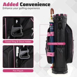 Molded Lock Top Golf Cart Bag with 14-Way Full Length Dividers and 11 Pockets-Pink
