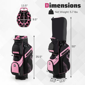 Molded Lock Top Golf Cart Bag with 14-Way Full Length Dividers and 11 Pockets-Pink