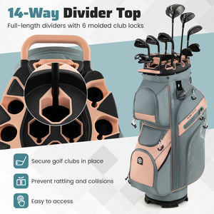 Molded Lock Top Golf Cart Bag with 14-Way Full Length Dividers and 11 Pockets-Orange
