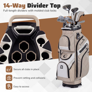 Molded Lock Top Golf Cart Bag with 14-Way Full Length Dividers and 11 Pockets-Khaki