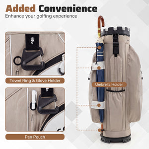Molded Lock Top Golf Cart Bag with 14-Way Full Length Dividers and 11 Pockets-Khaki