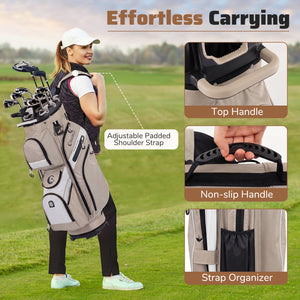 Molded Lock Top Golf Cart Bag with 14-Way Full Length Dividers and 11 Pockets-Khaki