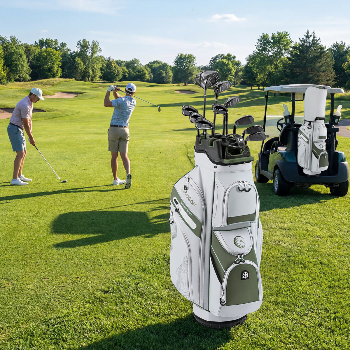 Molded Lock Top Golf Cart Bag with 14-Way Full Length Dividers and 11 Pockets-Green
