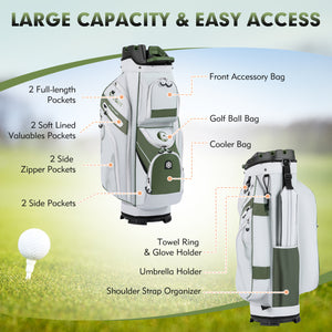 Molded Lock Top Golf Cart Bag with 14-Way Full Length Dividers and 11 Pockets-Green