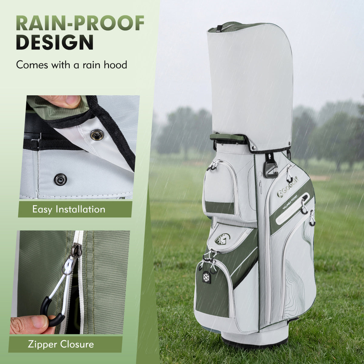 Molded Lock Top Golf Cart Bag with 14-Way Full Length Dividers and 11 Pockets-Green