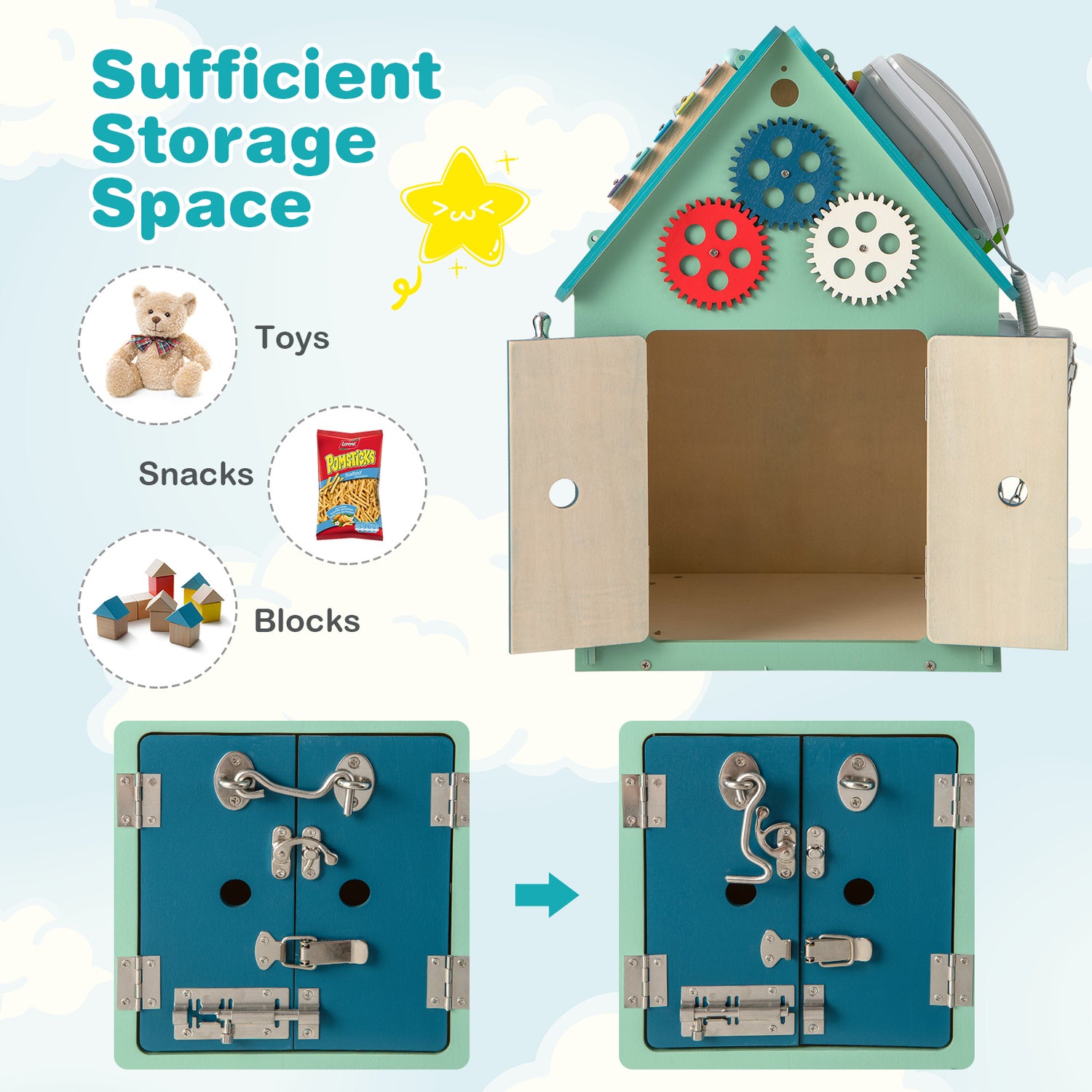 Montessori Play House with Sensory Games and Interior Storage Space-Blue