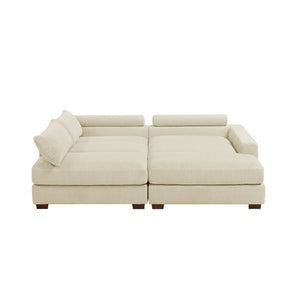 The Etta Avenue Mordecai 90'' Square Arm Sofa boasts a modern design with its spacious, cream-colored sectional style featuring a luxurious corduroy texture. It comes with multiple cushions and low armrests across two main sections for ample seating space, all set against a plain white background.