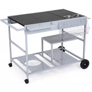 Movable Grill Table with 2 Spice Containers and Station for Backyard and BBQ-Black