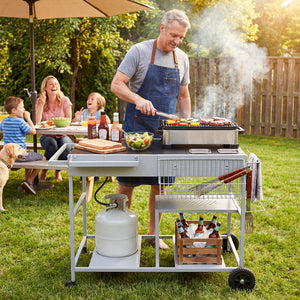 Movable Grill Table with 2 Spice Containers and Station for Backyard and BBQ-Black
